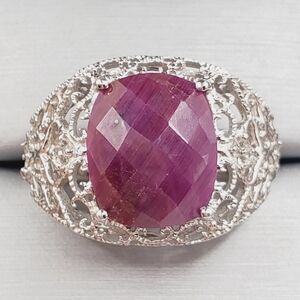 925 Sterling Silver Genuine Ruby Ring White Topaz Ring Statement Ring